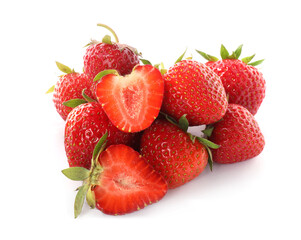 Many fresh ripe strawberries isolated on white