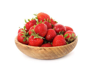 Fresh ripe strawberries in bowl isolated on white