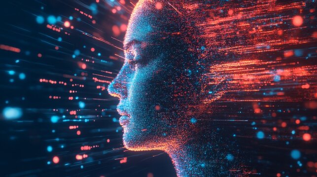 Women using futuristic touchscreen interface with digital brain imagery and neural network overlay