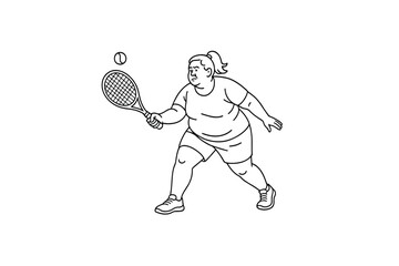 Hand drawn illustrations plus size individuals engaged in sport or fitness activities