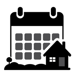 Black and white calendar with house icon, rental schedule planning concept
