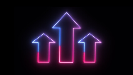 Neon arrow vector sign. Light arrow retro glow pink and blue casino neon effect.