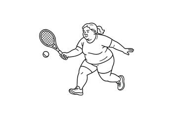 Hand drawn illustrations plus size individuals engaged in sport or fitness activities