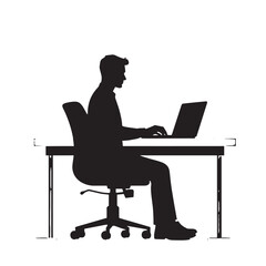  Black Silhouette Vector of Person Typing on Laptop at Desk in Remote Work or Office Productivity Scene on White Background Full Ultra HD
