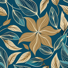 Seamless floral and leaf pattern design with vintage nature-inspired decoration