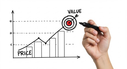 Hand-drawn graph illustrating the increase in value despite rising prices, symbolizing successful business strategy and value creation.