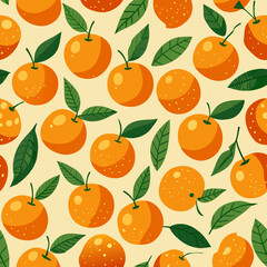 Seamless orange fruit pattern with leaves on fresh background