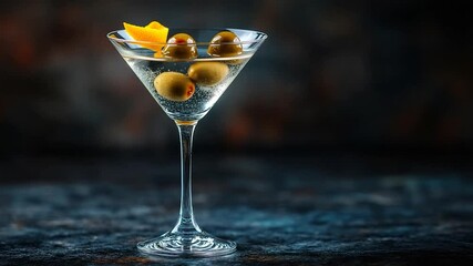Martini cocktail with olives and citrus garnish - Powered by Adobe
