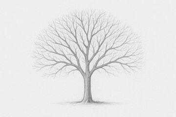 Obraz premium Minimalist Pencil Sketch of a Lone Tree with Spread Branches