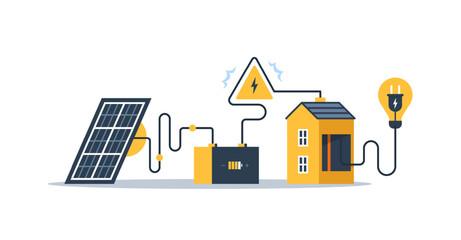 Solar panel and sun icon, autonomous electricity, source of energy,flat design icon vector illustration