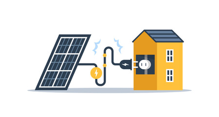 Solar panel and sun icon, autonomous electricity, source of energy,flat design icon vector illustration
