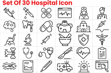 Fototapeta premium Comprehensive Set of 30 Medical & Hospital Icons Vector EPS Illustrations