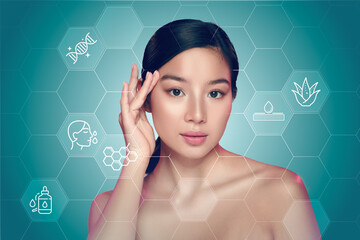 Young woman exploring skincare benefits with a focus on beauty and wellness in a modern setting