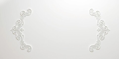 Intricate white arabesque border on white background, ideal for luxury design,  stylish,  islamic