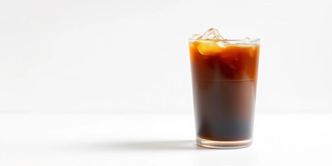 Iced cold brew coffee in plastic cup, side view, white background,  isolated,  studio shot