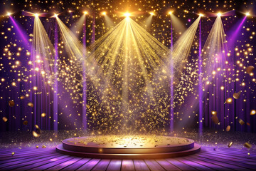 gala night stage with purple spotlight and golden