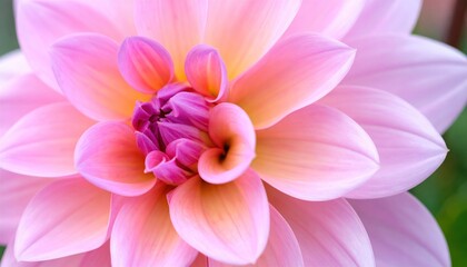 Obraz premium Soft pink dahlia in full bloom, layered petals swirling to the center. Delicate, gentle, light-filled