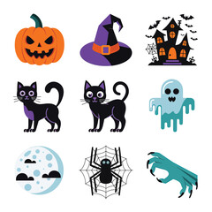 Obraz premium 2d vector illustration Halloween t shirt icon design items ghost character Candles in carved pumpkin 