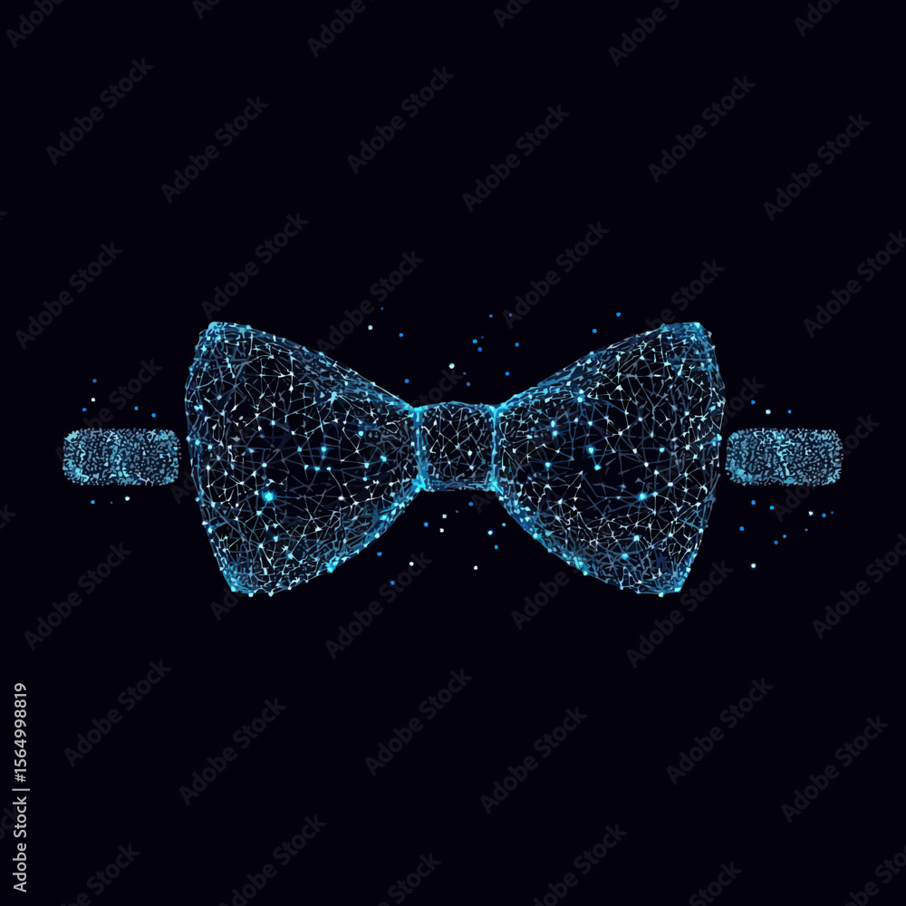Aufkleber digital wireframe bow tie composed of glowing blue mesh points and lines with futuristic polygonal s