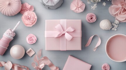 Minimalist Birthday Celebration Flat Lay in Pink Hues