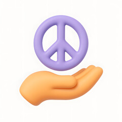 3D Peace Symbol on a Palm Icon Isolated on a White Background