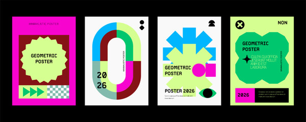 Posters with silhouette minimalistic basic figures, extraordinary graphic assets of geometrical shapes. Modern minimal colorfull print.	
