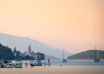 Twilight above the Rab medieval old town by the Adriatic sea in Croatia
