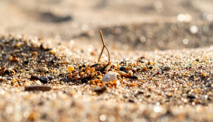 Close-Up of Sandy Beach Texture with Small Plant