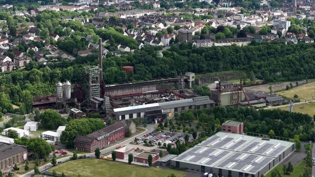 Ehemaliger Hochofen der Henrichshutte,industrial culture in Hattingen,Oldest blast furnace in the region plant near the Ruhr River.Iron and steel industry, massive gas engines in the historic blower