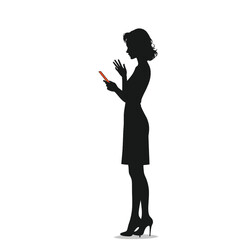Black Silhouette Vector of Woman Talking on Mobile Phone While Standing in Casual Communication Scene on White Background Full Ultra HD