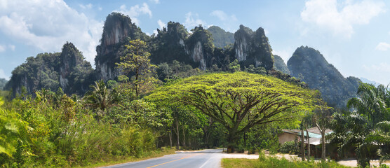 Landscapes of famous places in Thailand - Panorama combining mountains, rainforest and an unusual...