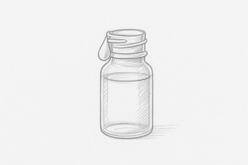 Minimalist Pencil Sketch of a Vial of Essential Oil with a Drop on the Rim