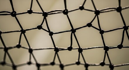 Fototapeta premium Abstract Black Netting Close-Up with Knots and Textured Background