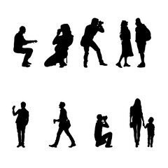 Silhouettes of people in various standing, walking, and photography poses, including family figures, perfect for infographics, architectural visualization, and urban design projects.