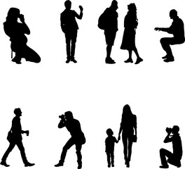 Silhouettes of people in various standing, walking, and photography poses, including family figures, perfect for infographics, architectural visualization, and urban design projects.