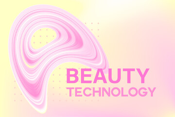 Aesthetic nude pink digital beauty technology background, futuristic geometric shape with flowing pale pink, light yellow gradient swirl texture. Elegant cosmetic poster, skincare tech banner.