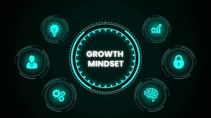 Illustration of a growth mindset represented by interconnected futuristic circular icons