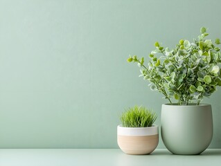 two pots with plants in them on a table
