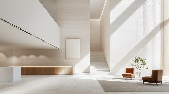 An elegant, minimalist architectural rendering of a research and development center for advanced materials chemistry, emphasizing intellectual pursuit and innovation