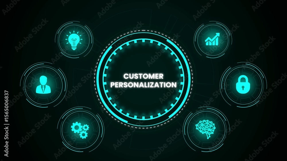 Poster customer personalization concept with digital icons representing business strategy and data security