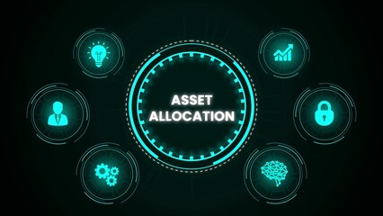 Digital visualization of asset allocation strategy with futuristic circular icons and concept