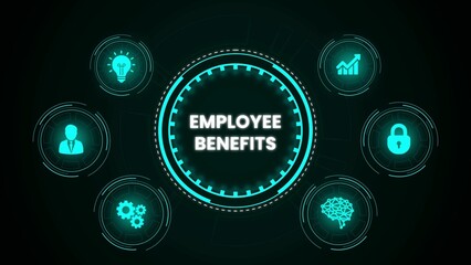 Employee benefits concept represented by icons in a modern technological interface