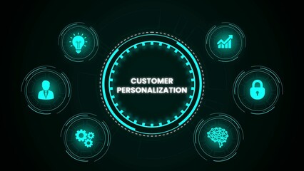 Customer personalization concept with digital icons representing business strategy and data security