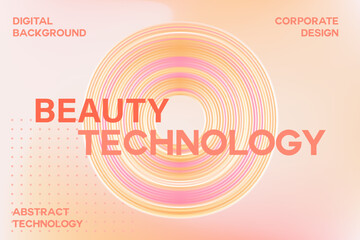 Aesthetic beige digital beauty technology background, futuristic geometric circle shape with flowing nude pink, light yellow gradient swirl texture. Elegant cosmetic poster, skincare tech banner.