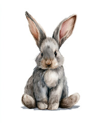 Naklejka premium fluffy bunny rabbit watercolor illustration on white