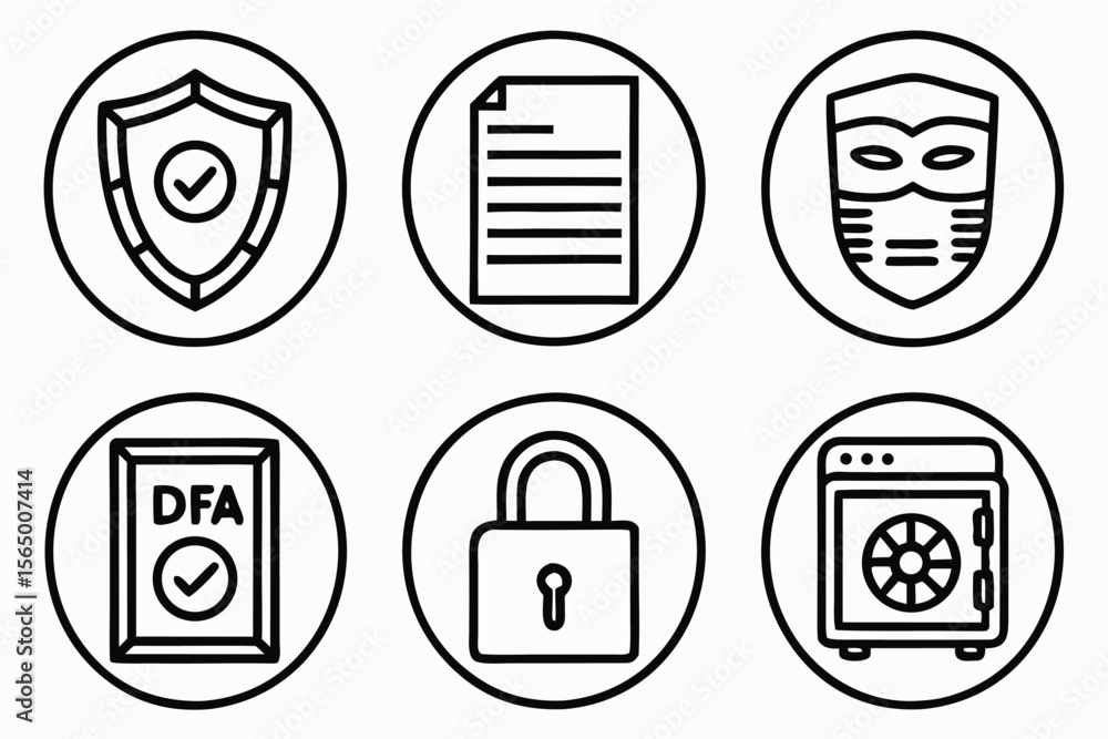Poster collection of security and protection icons representing data safety and privacy