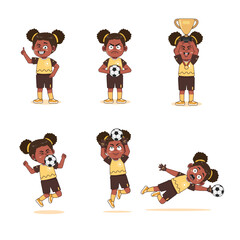 Cute African American Girl Character Cartoon Playing Football