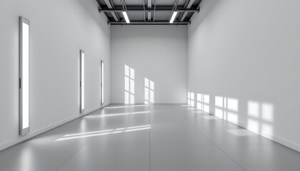 the image showcases a modern interior space that appears to be an empty room with a minimalist design