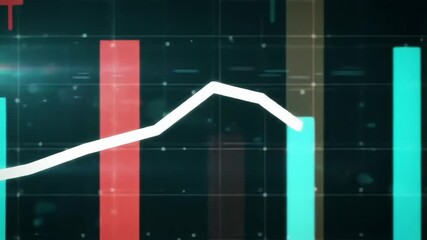 Cinematic digital stock market data animation, neon red and cyan, pulsing graphs, dynamic movement - Powered by Adobe