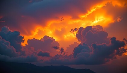 the image showcases a vibrant and dynamic sky filled with dramatic clouds and fiery orange and red hues, suggesting a fierce firestorm.